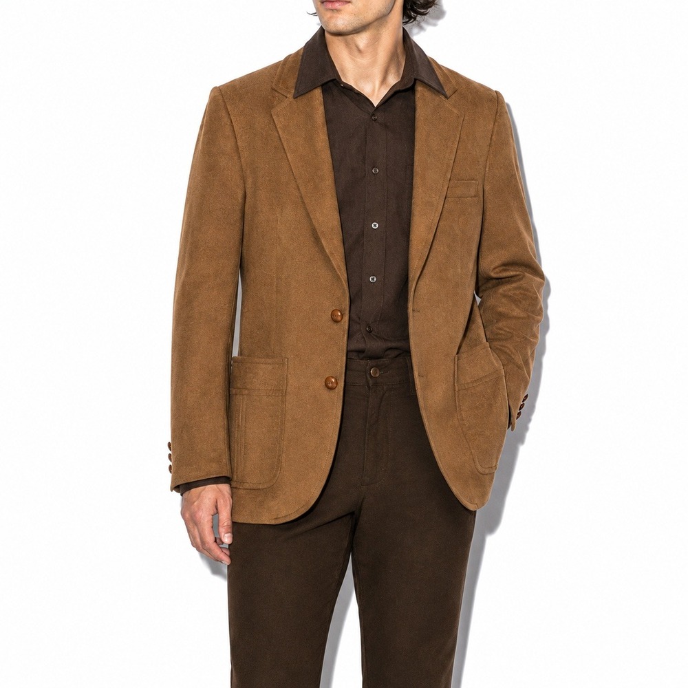 70s Vintage Faux Suede Blazer Mens 38R Brown Western Sport Coat 2 Button Casual